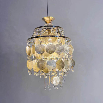 Traditional French Provincial Golden Shell Crystal Beads Round 1-light Pendant Light for Living Room