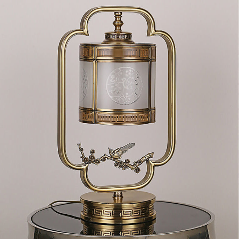 Chinese Glass Full Copper Carved 1-Light Table Lamp Lumendat