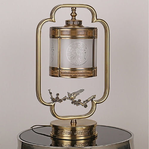 Chinese Glass Full Copper Carved 1-Light Table Lamp Lumendat