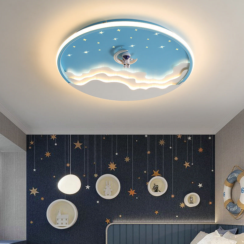 Lumendat Contemporary Creative Kids Round Cloud Astronaut Iron LED Flush Mount Ceiling Light For Bedroom Lumendat