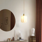 Traditional Vintage Cylindrical Brass Glass 1-light Pendant Light for Bedroom BulbSquare