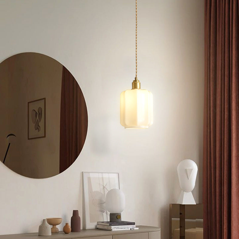 Traditional Vintage Cylindrical Brass Glass 1-light Pendant Light for Bedroom BulbSquare