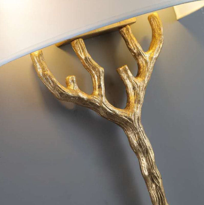 Europe Luxury Fabric Brass Branches 2-Light Wall Sconce Lamp Lumendat