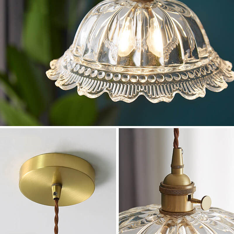 Contemporary Nordic Floral Glass Brass 1-Light Pendant Light For Living Room & Bedroom