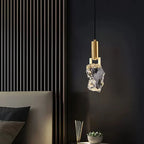 Modern Luxury Copper Irregular Crystal Stone LED Pendant Light for Living Room BulbSquare