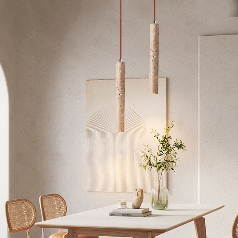 Japanese Wabi Sabi Yellow Travertine Cylinder 1-Light Pendant Light