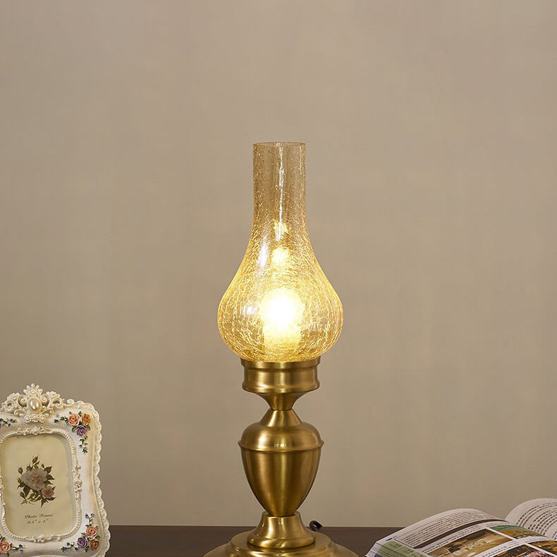 Vintage All Brass Wooden Glass Kerosene Lamp Design 1- Light Table Lamp Lumendat