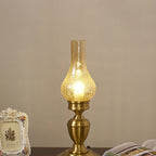 Vintage All Brass Wooden Glass Kerosene Lamp Design 1- Light Table Lamp Lumendat