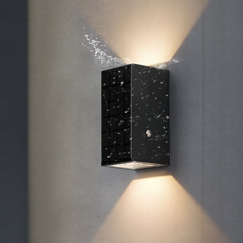 Modern Solar Black Rectangular Die-Cast Aluminum Solar LED Outdoor Wall Light Lumendat
