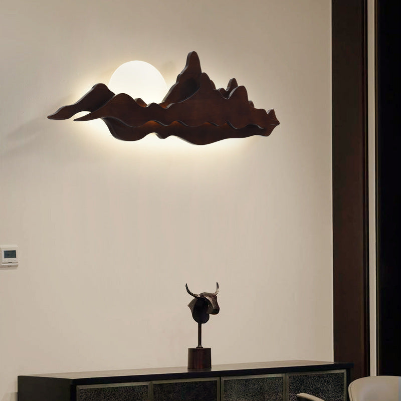 Modern Art Deco Round Mountain Shaped Wood Acrylic LED Wall Sconce Lamp For Living Room Lumendat
