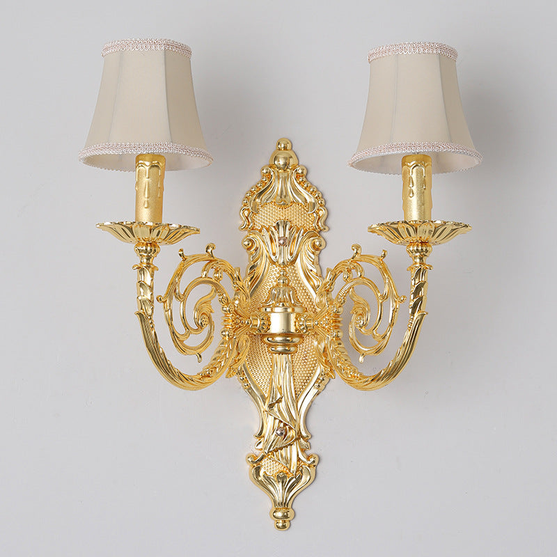 European Modern Luxury Candelabra Carved Zinc Alloy Fabric 2-Light Wall Sconce Lamp Lumendat
