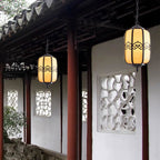 Traditional Chinese Imitation Marble Lantern Shade Aluminum 1-light Waterproof Pendant Light for Outdoor Patio
