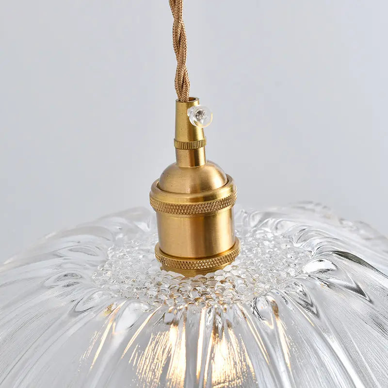 Nordic Vintage Clear Glass Flower Shape Brass 1-light Pendant Light Lumendat