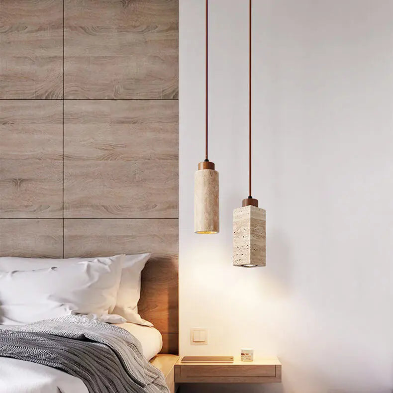 Japanese Wabi-sabi Solid Wood Stone 1/2/3-light Island Light Chandelier BulbSquare