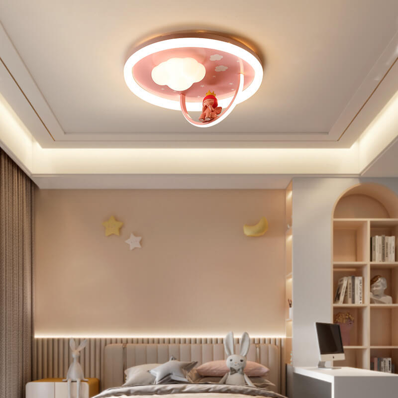 Lumendat Contemporary Creative Kids Cloud Round Resin Iron Acrylic LED Flush Mount Ceiling Light For Bedroom Lumendat