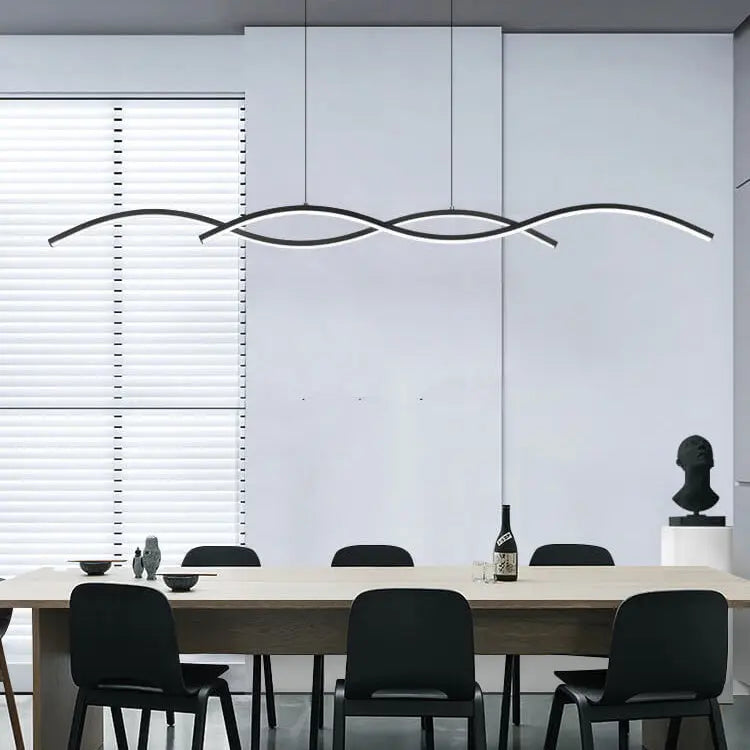 Nordic Minimalist Long Strip Wave Design Island Light LED Chandelier Lumendat