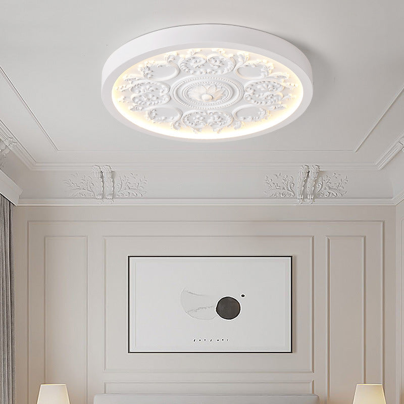 Modern Minimalist Carved Iron Resin Acrylic LED Flush Mount Ceiling Light for Bedroom