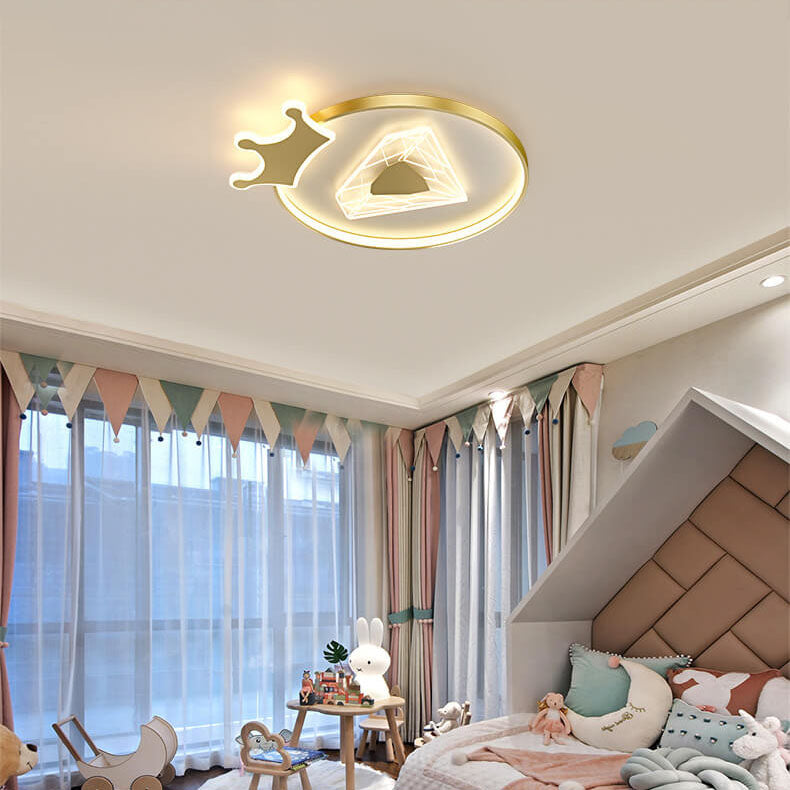 Lumendat Creative Simplicity Round Crown Diamond Acrylic Shade LED Kids Flush Mount Ceiling Light Lumendat