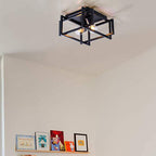 Contemporary Industrial Square Iron 2-light Semi-flush Mount Ceiling Light for Living Room