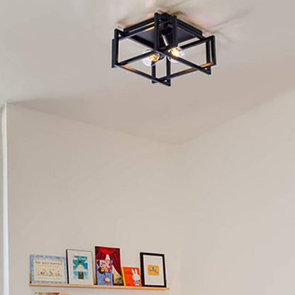 Contemporary Industrial Square Iron 2-light Semi-flush Mount Ceiling Light for Living Room