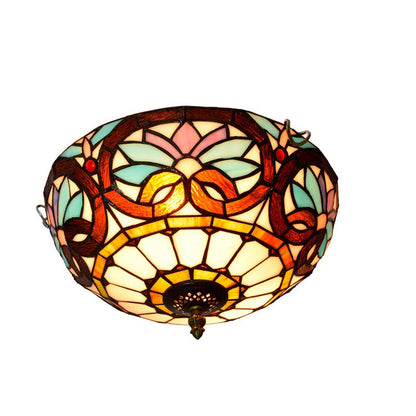 Traditional Tiffany Dome Iron Glass 2-light Flush Mount Light for Living Room