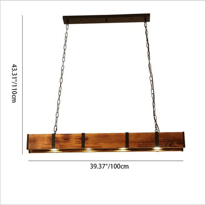 Traditional Vintage Solid Wood Long Bar LED Island Light Chandelier for Dining Room