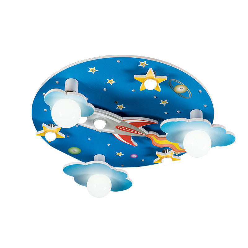 Lumendat Modern Art Deco Kids Wood Plastic Round Rocket Starry Sky LED Flush Mount Ceiling Light For Bedroom Lumendat