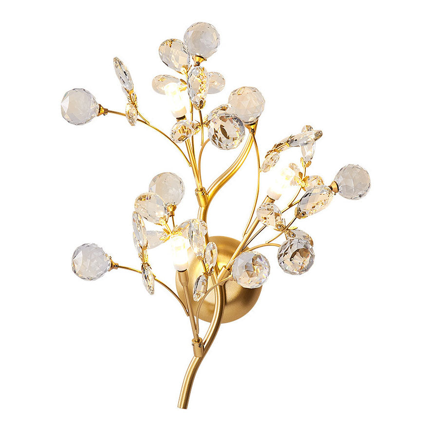 Modern Luxury Crystal Floral Branch Iron 3-Light Wall Sconce Lamp For Living Room