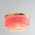 Contemporary Scandinavian Tassel Round Silk Polyester Iron 1-light Pendant Light for Bedroom BulbSquare