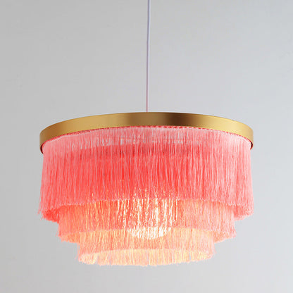 Contemporary Scandinavian Tassel Round Silk Polyester Iron 1-light Pendant Light for Bedroom