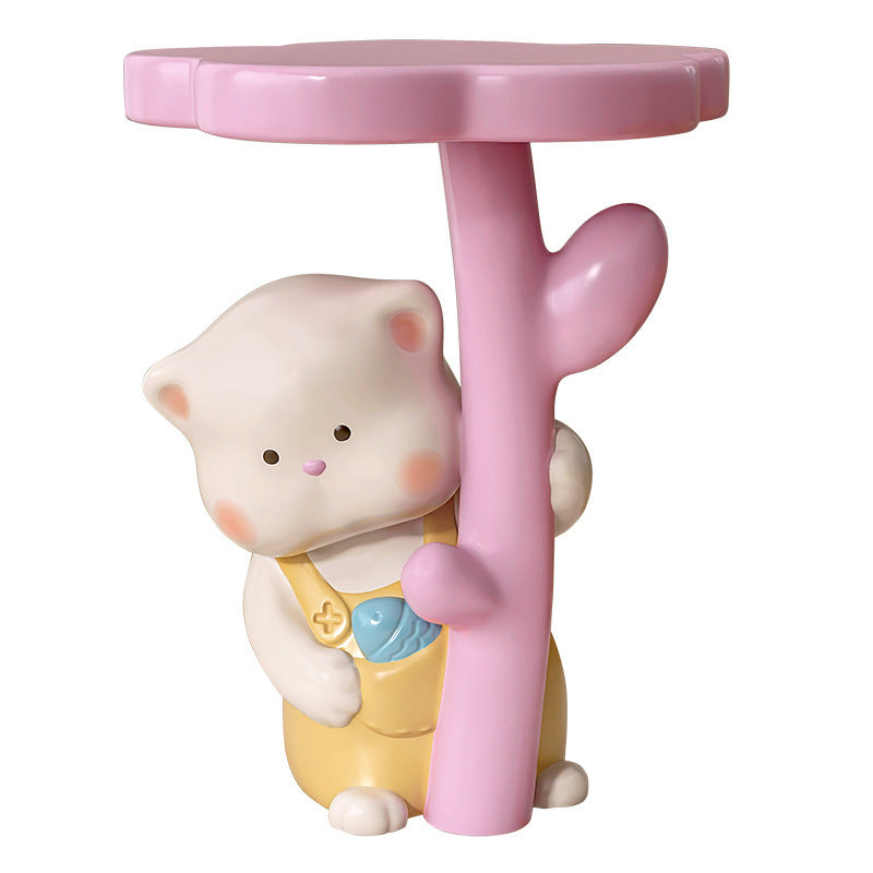 Lumendat Contemporary Creative Kids Cat Flower Resin End Table 1-Tray For Bedroom Lumendat
