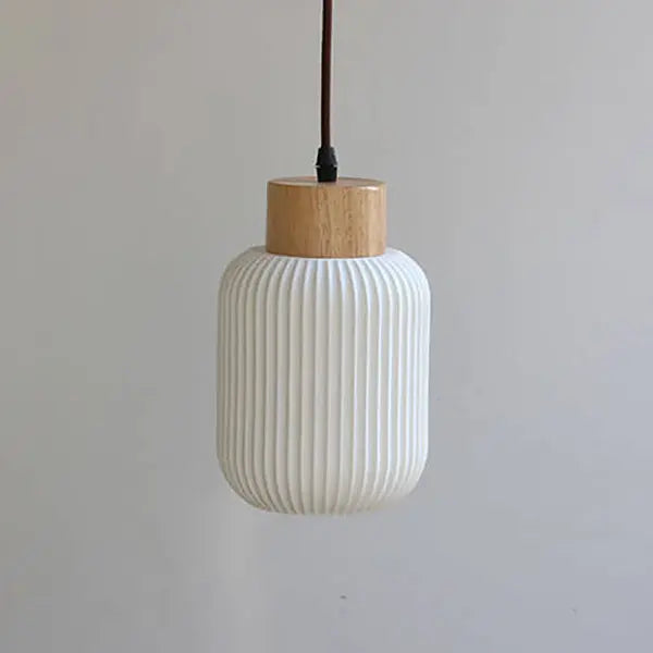 Nordic White Ceramic Cylindrical Jar 1-light Japanese Pendant Light Lumendat