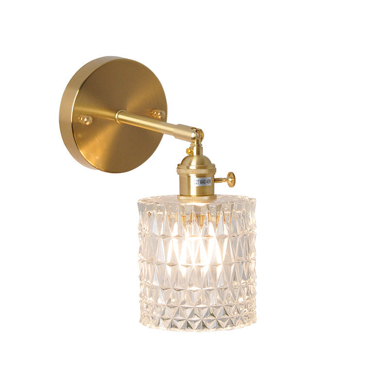 Japanese Vintage Brass Glass Cylinder 1-Light Wall Sconce Lamp Lumendat