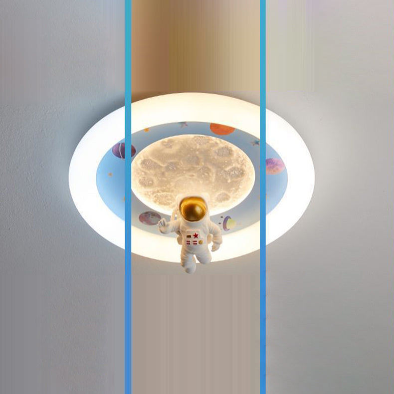 Lumendat Modern Art Deco Kids Iron Resin Acrylic Round Moon Astronaut LED Flush Mount Ceiling Light For Bedroom Lumendat