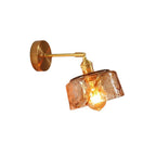Modern Minimalist Eclectic Amber Glass Brass Iron Geometric 1-Light Wall Sconce Lamp For Living Room Lumendat