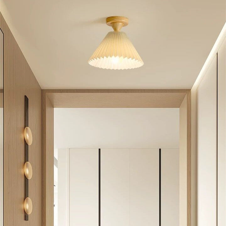 Japanese Simple Log Pleated Umbrella Cone 1-light Semi-flush Mount Ceiling Light