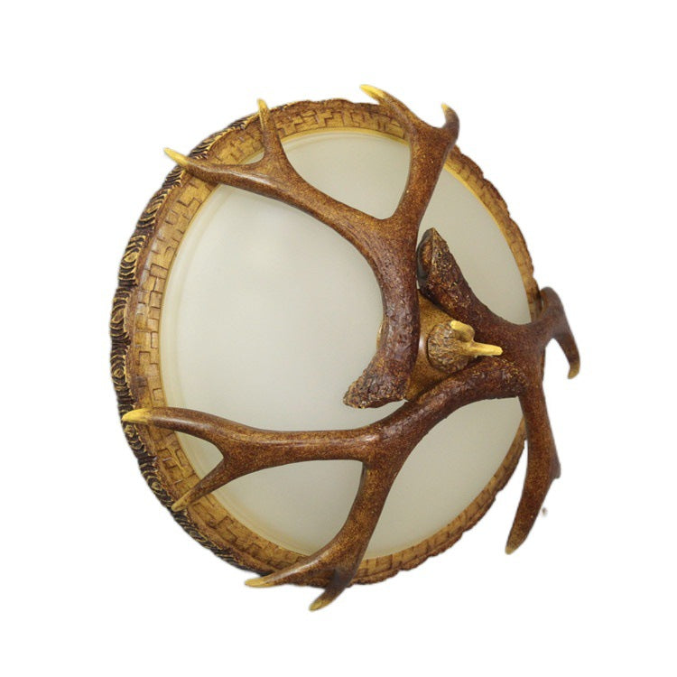 Vintage Industrial Antler Resin Glass Round 2/3/5 Light Flush Mount Ceiling Light