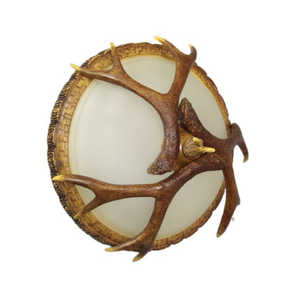 Vintage Industrial Antler Resin Glass Round 2/3/5 Light Flush Mount Ceiling Light