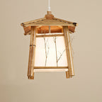 Japanese Rustic Vintage Bamboo Weaving 1-light Pendant Light BulbSquare