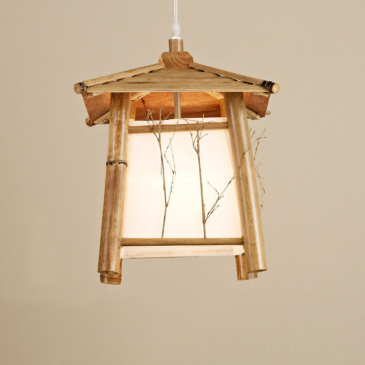 Japanese Rustic Vintage Bamboo Weaving 1-light Pendant Light BulbSquare