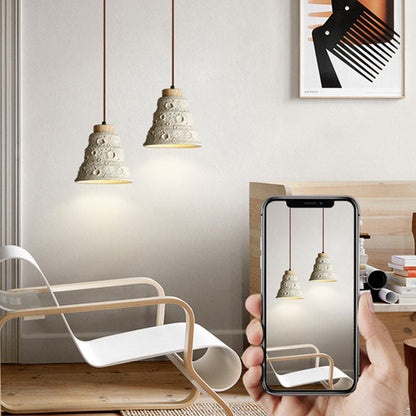Contemporary Scandinavian Cylinder Cone Cement Solid Wood 1-light Pendant Light for Living Room