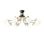 Contemporary Luxury Full Copper Petal Glass Shade 3/6/8-Light Semi-Flush Mount Ceiling Light For Living Room
