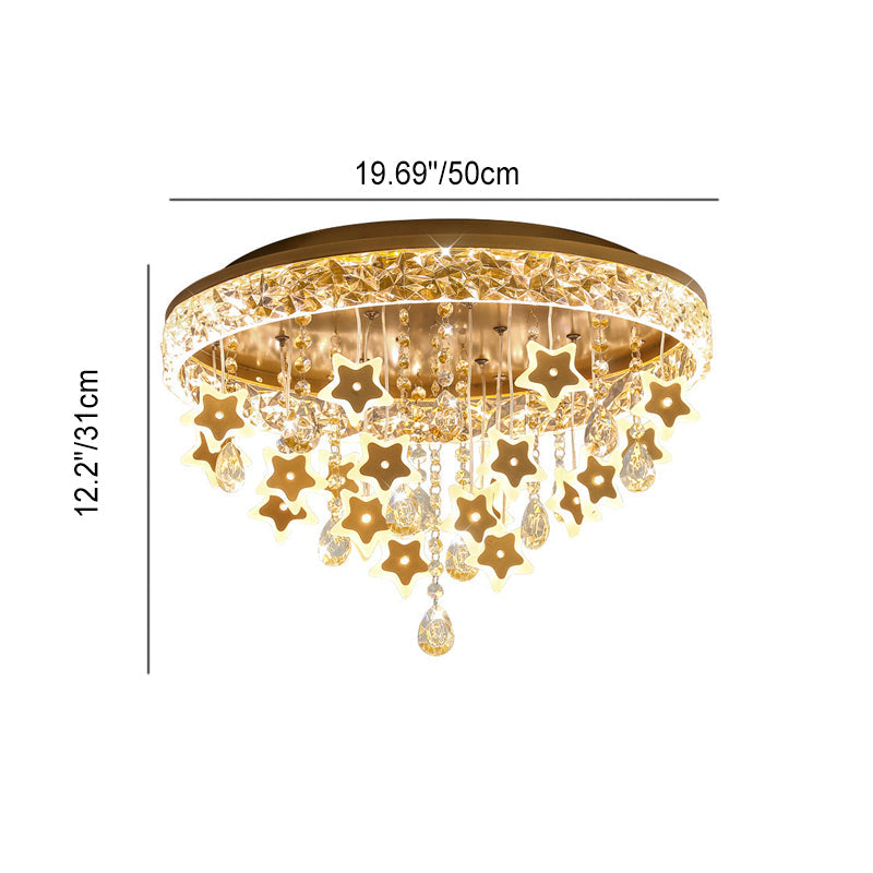 Lumendat Contemporary Nordic Kids Iron Acrylic Crystal Round Star Pendant LED Flush Mount Ceiling Light For Bedroom Lumendat