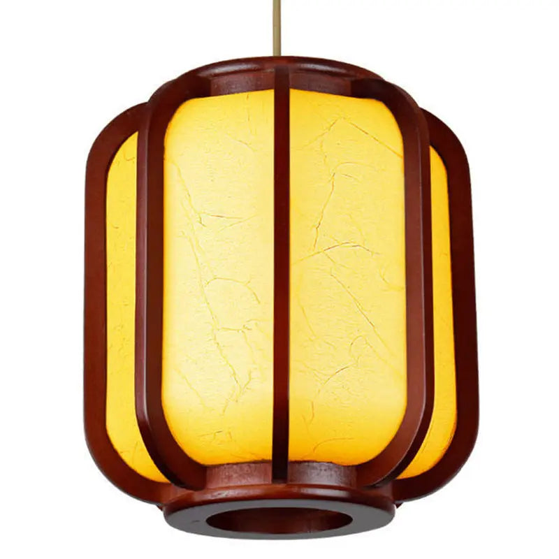 Modern Chinese Faux Sheepskin Wooden Lantern 1-light Pendant Light Lumendat