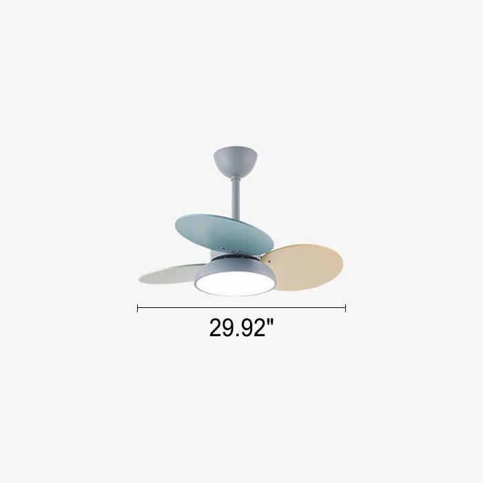 Lumendat Simple Colorful Round Fan Leaf Kids Downrods Ceiling Fan Light Lumendat