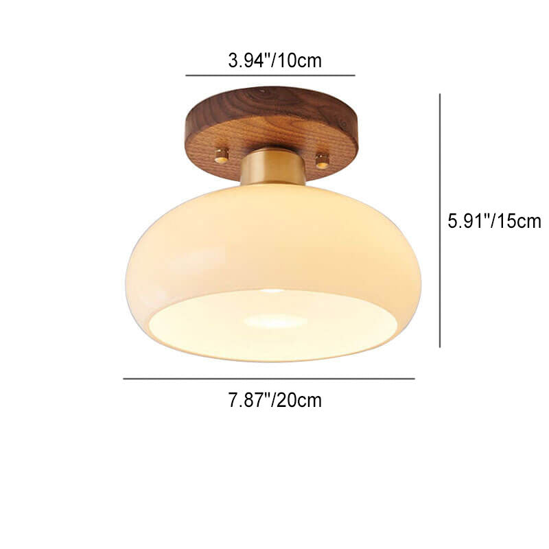 Creative Vintage Walnut Brass Round 1-Light Semi-Flush Mount Ceiling Light Lumendat