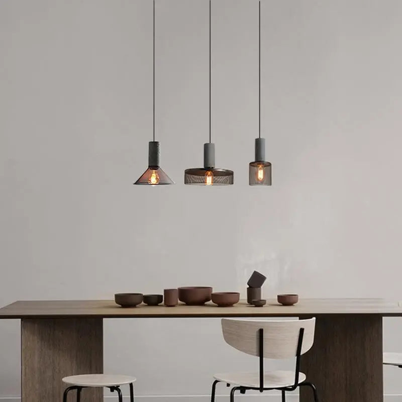 Contemporary Industrial Cylindrical Tapered Cement Iron 1-light Pendant Light for Living Room Lumendat