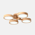 Contemporary Scandinavian Round Rubberwood LED Flush Mount Ceiling Light for Living Room BulbSquare