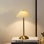 Contemporary Scandinavian Rechargeable Iron Fabric Conic Pleated 1-Light Table Lamp For Bedside Lumendat