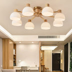 Traditional Japanese Wabi-sabi Rubberwood Hardware Glass 3/6/8-Light Flush Mount Lighting For Living Room Lumendat